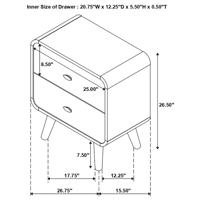 Robyn 2-drawer Nightstand Bedside Table Dark Walnut - Walo Furniture 