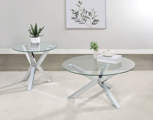 Kenzie Round Tempered Glass Top Cocktail Coffee Table Chrome