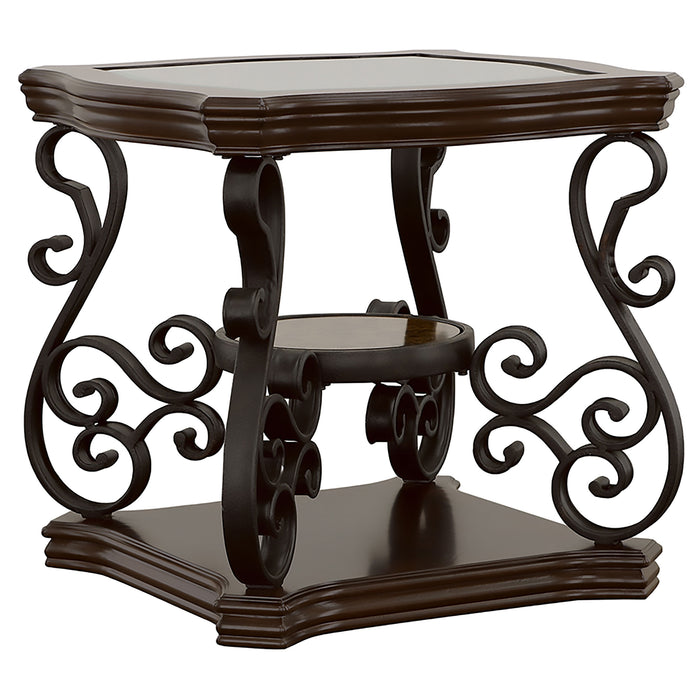 Laney 3-piece Glass Top Coffee and End Table Set Dark Merlot