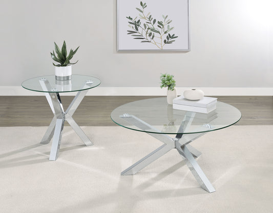 Kenzie 2-piece Round Coffee and End Table Set Chrome