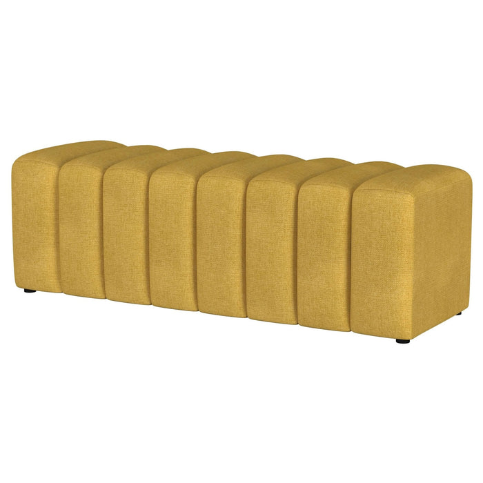 Summer Fabric Upholstered Tufted Accent Bench Mustard Yellow - Walo Furniture