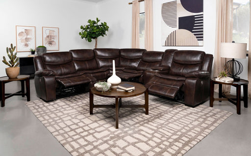 Sycamore Upholstered Power Reclining Sectional Sofa Brown - Walo Furniture