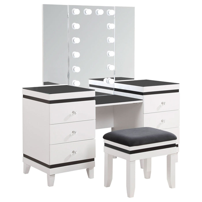 Talei 6 - drawer Vanity Set with Lighting Black and White - Walo Furniture