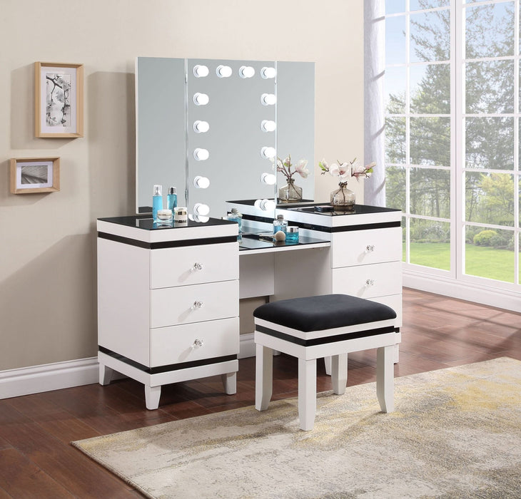 Talei 6 - drawer Vanity Set with Lighting Black and White - Walo Furniture