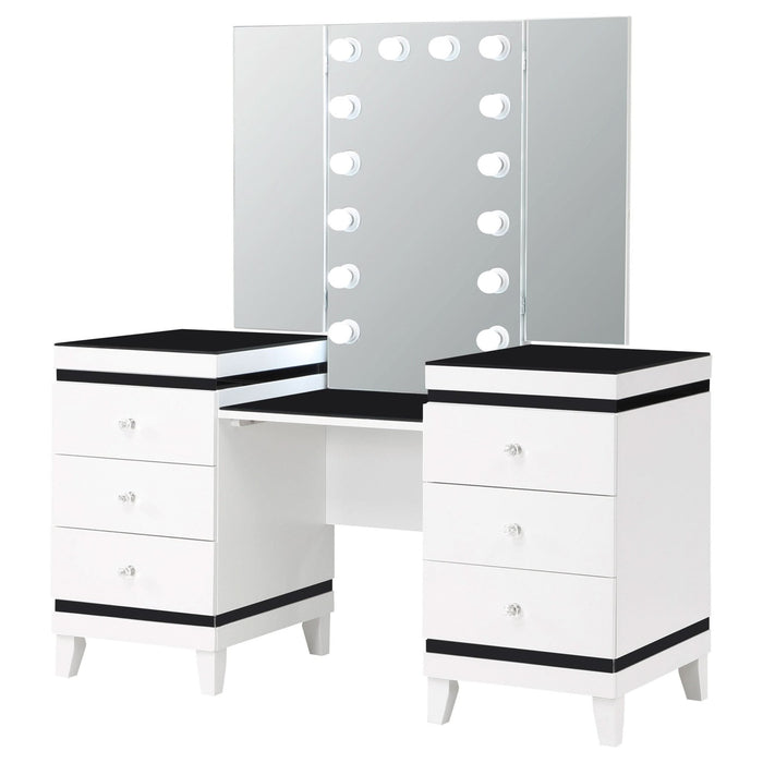 Talei 6 - drawer Vanity Set with Lighting Black and White - Walo Furniture