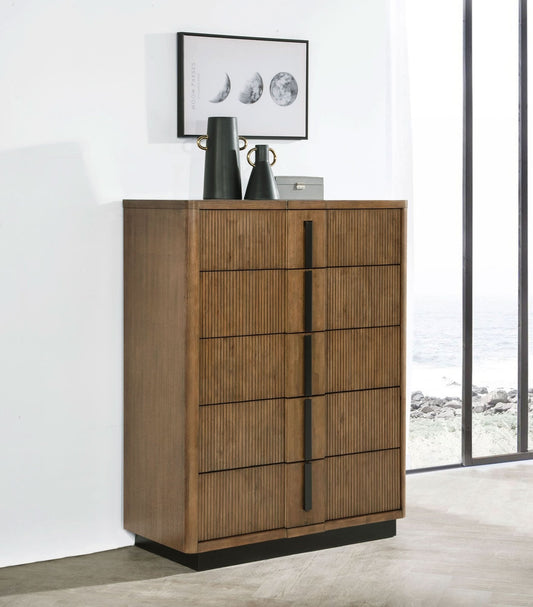 Terrace 5 - drawer Chest of Drawers Ash Brown - Walo Furniture