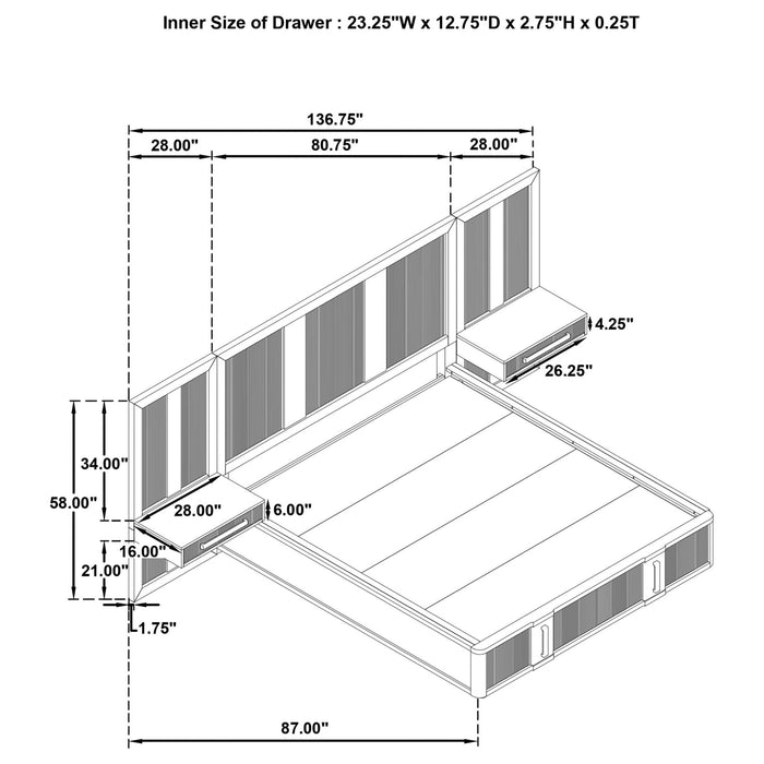 Terrace Eastern King Wall Panel Storage Bed Ash Brown - Walo Furniture