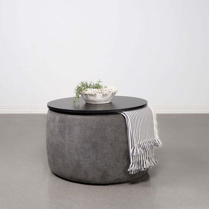 Tesoro Round Upholstered Lift Top Storage Ottoman Grey - Walo Furniture