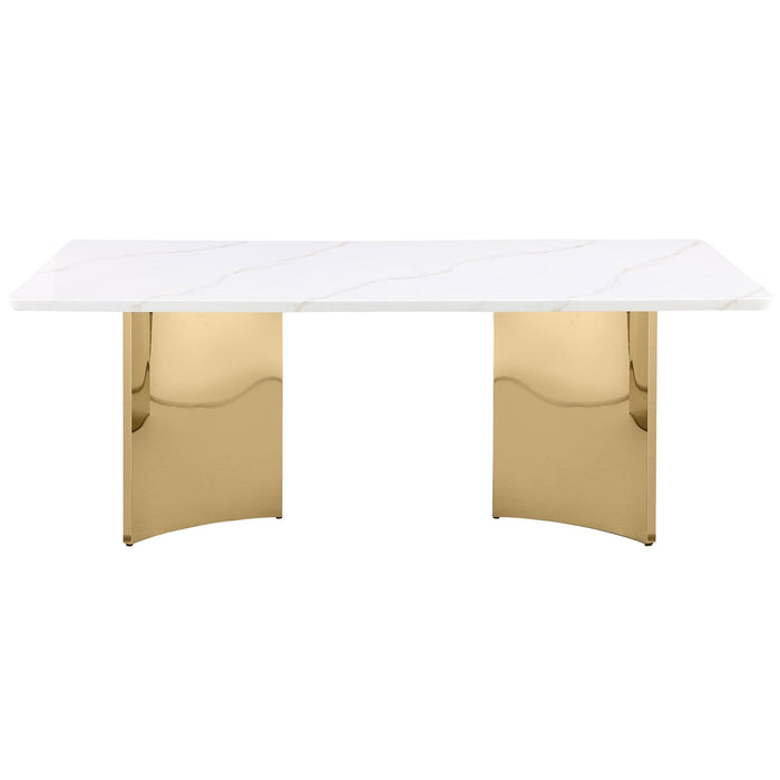 Tevlin Rectangular 79 - inch Marble Top Dining Table White - Walo Furniture