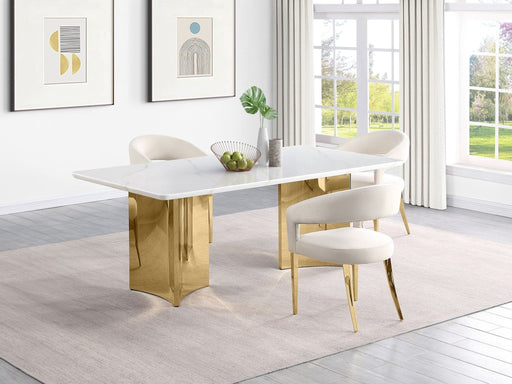 Tevlin Rectangular 79 - inch Marble Top Dining Table White - Walo Furniture