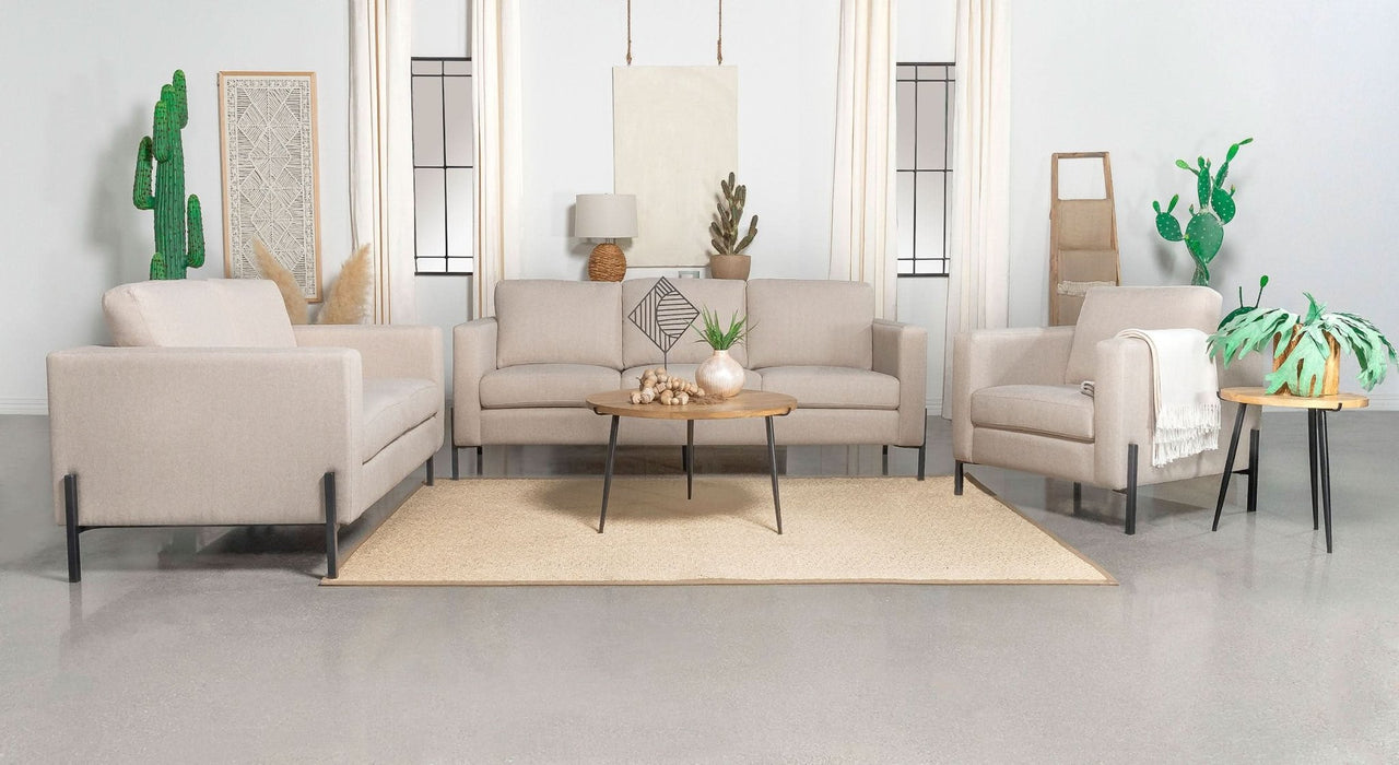 Tilly 3 - piece Upholstered Track Arm Sofa Set Oatmeal - Walo Furniture