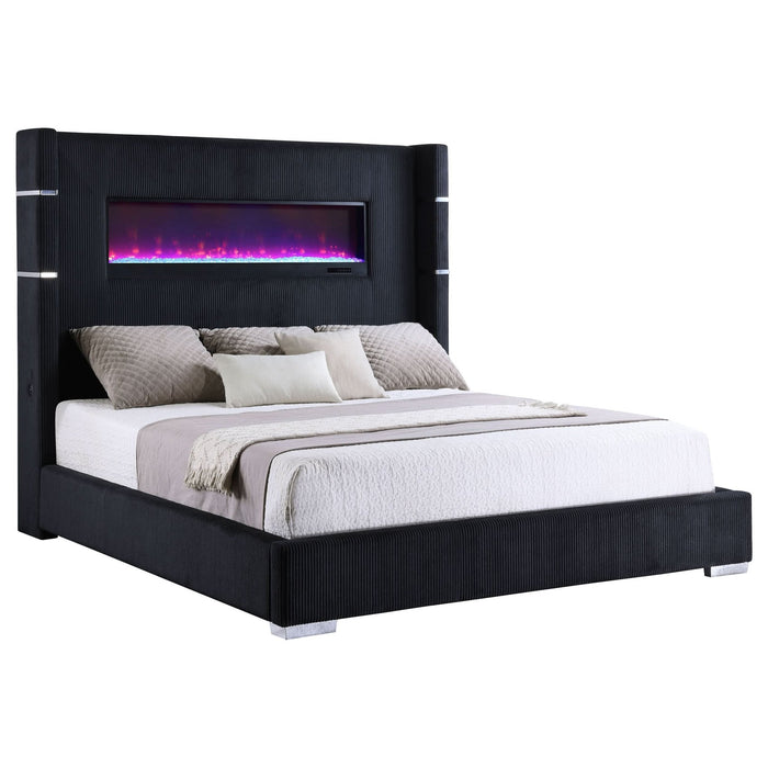 Tisdall Upholstered Cal King Flame Visualizer Bed Black - Walo Furniture