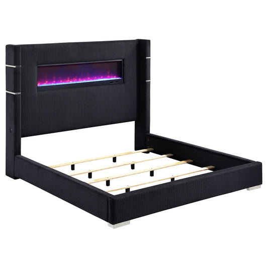 Tisdall Upholstered Cal King Flame Visualizer Bed Black - Walo Furniture