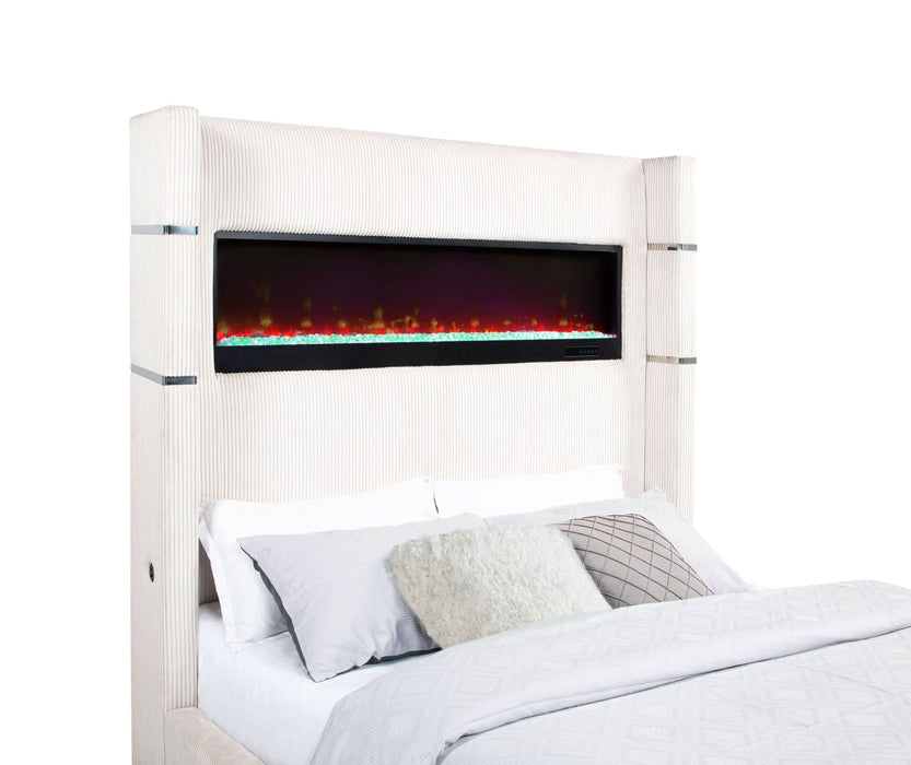 Tisdall Upholstered Cal King Flame Visualizer Bed Cream - Walo Furniture