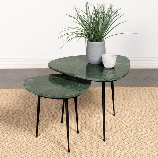 Tobias 2 - piece Triangular Marble Top Nesting Table Green - Walo Furniture