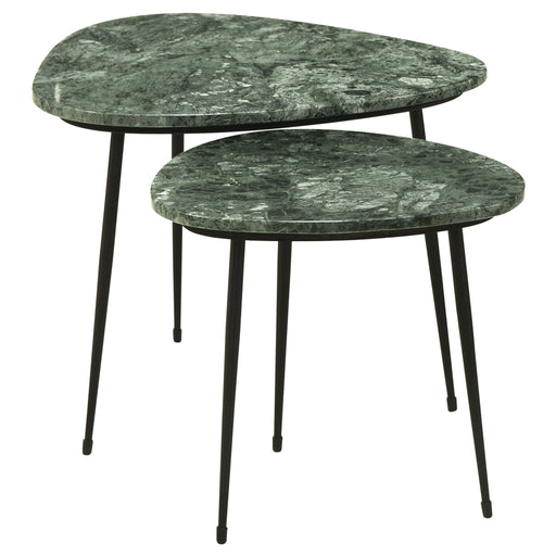 Tobias 2 - piece Triangular Marble Top Nesting Table Green - Walo Furniture