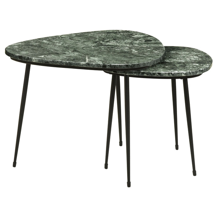 Tobias 2 - piece Triangular Marble Top Nesting Table Green - Walo Furniture