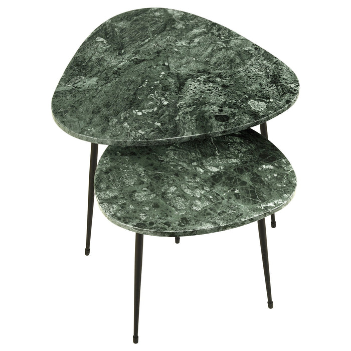 Tobias 2 - piece Triangular Marble Top Nesting Table Green - Walo Furniture