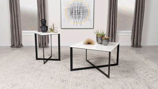 Tobin 2 - piece Marble Top Coffee and End Table Set White - Walo Furniture