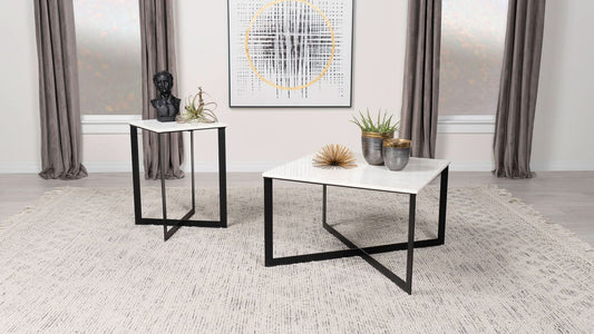 Tobin 2 - piece Marble Top Coffee and End Table Set White - Walo Furniture