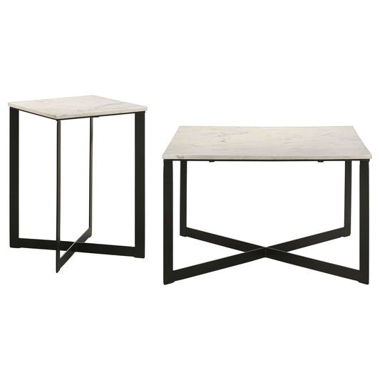 Tobin 2 - piece Marble Top Coffee and End Table Set White - Walo Furniture