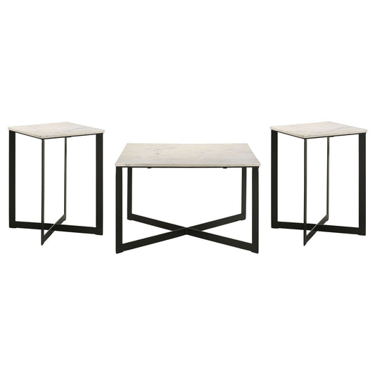 Tobin 3 - piece Marble Top Coffee and End Table Set White - Walo Furniture