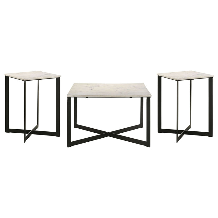 Tobin 3 - piece Marble Top Coffee and End Table Set White - Walo Furniture