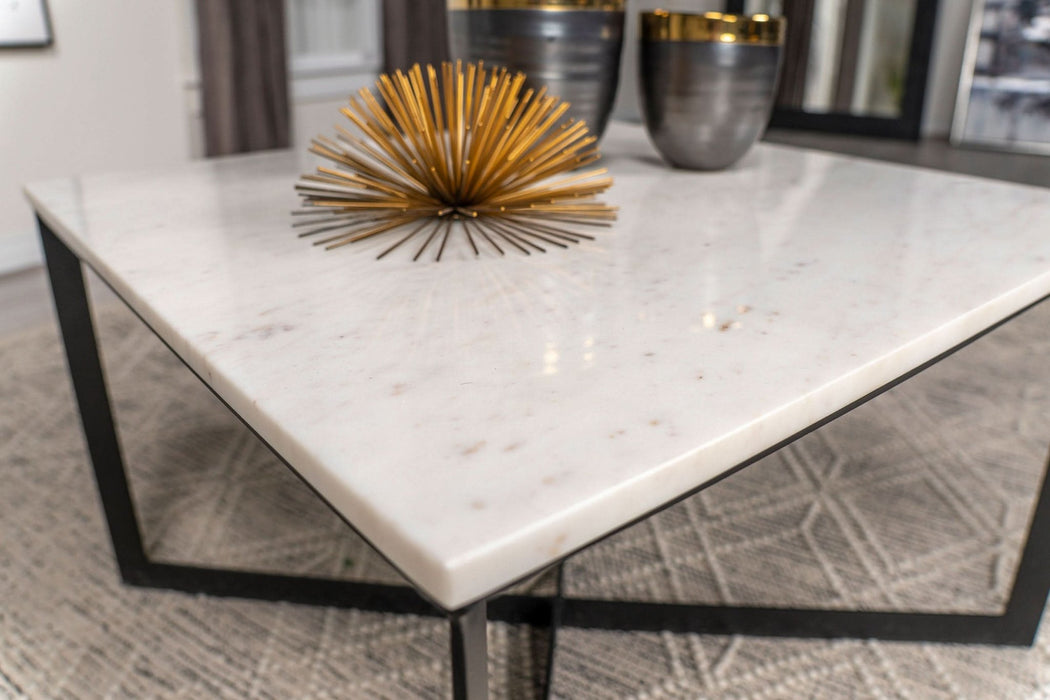 Tobin Square Marble Top Coffee Table White and Black - Walo Furniture