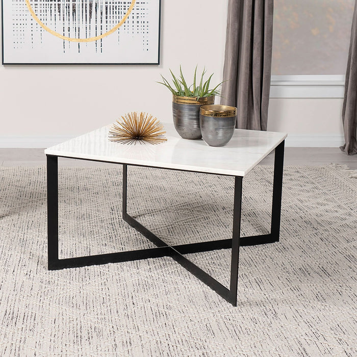 Tobin Square Marble Top Coffee Table White and Black - Walo Furniture