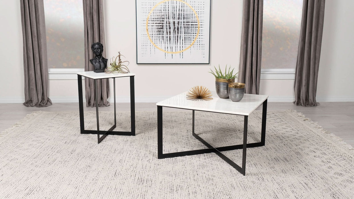 Tobin Square Marble Top Coffee Table White and Black - Walo Furniture