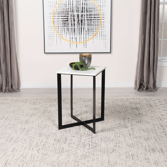 Tobin Square Marble Top End Table White and Black - Walo Furniture