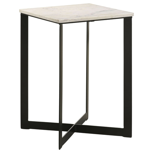 Tobin Square Marble Top End Table White and Black - Walo Furniture