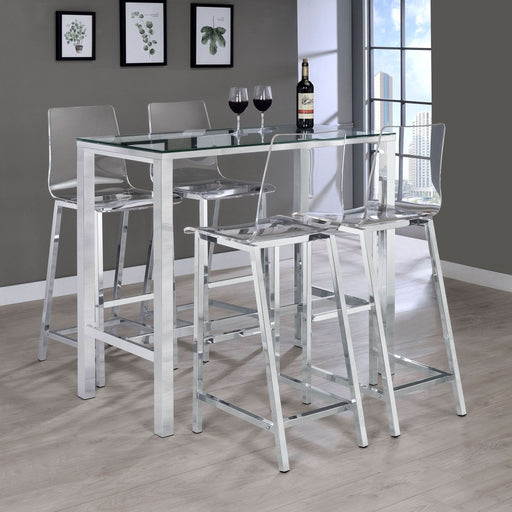 Tolbert 5 - piece Bar Set with Acrylic Chairs Clear and Chrome - Walo Furniture