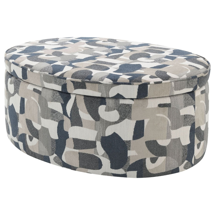 Tomkins Oval Upholstered Storage Ottoman Indigo Blue - Walo Furniture