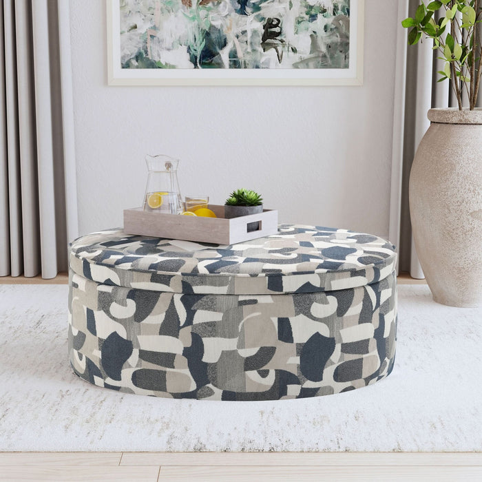 Tomkins Oval Upholstered Storage Ottoman Indigo Blue - Walo Furniture