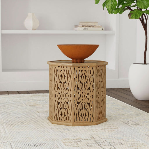 Torres Octagonal Solid Mango Wood Side Table Natural Brown - Walo Furniture