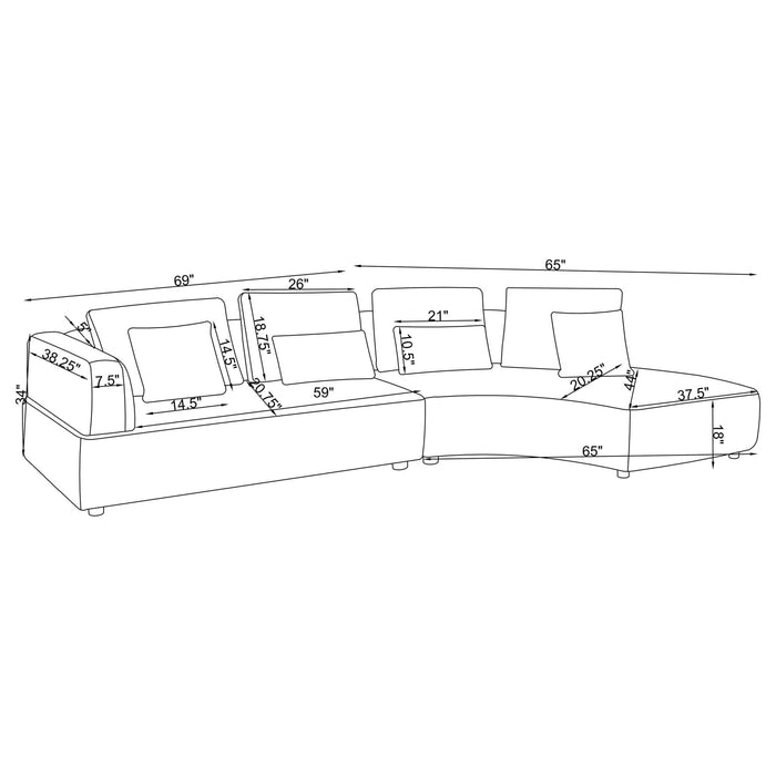 Toscano 134 - inch Upholstered Sectional Sofa Grey - Walo Furniture