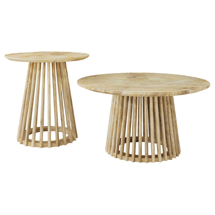 Touhy 2 - piece Round Coffee and End Table Set Natural Mango - Walo Furniture