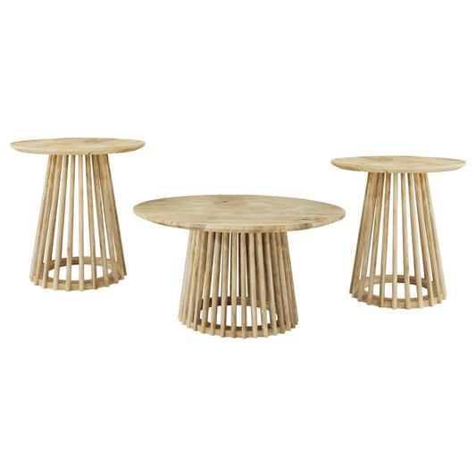 Touhy 3 - piece Round Coffee and End Table Set Natural Mango - Walo Furniture