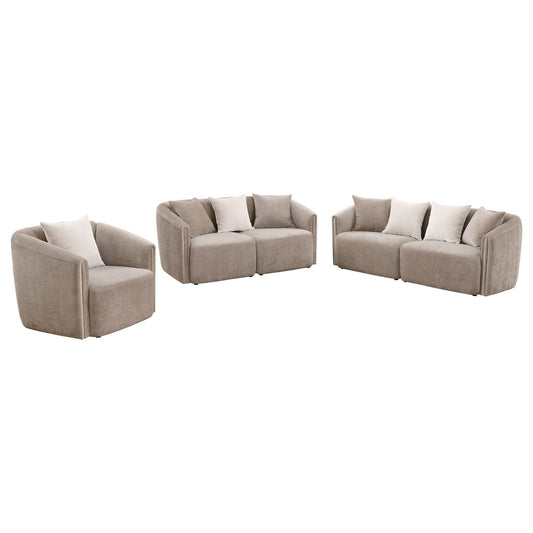 Townsend 3 - piece Chenille Upholstered Sofa Set Latte - Walo Furniture