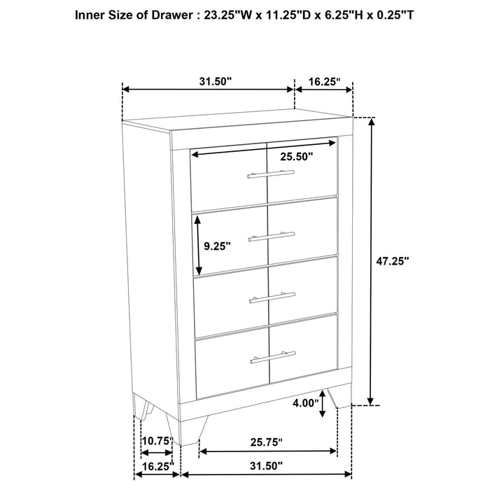 Trenton 4 - drawer Bedroom Chest of Drawers Rustic Cream - Walo Furniture