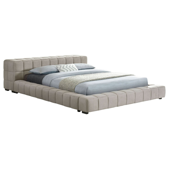 Trinity Upholstered Eastern King Platform Bed Light Taupe - Walo Furniture