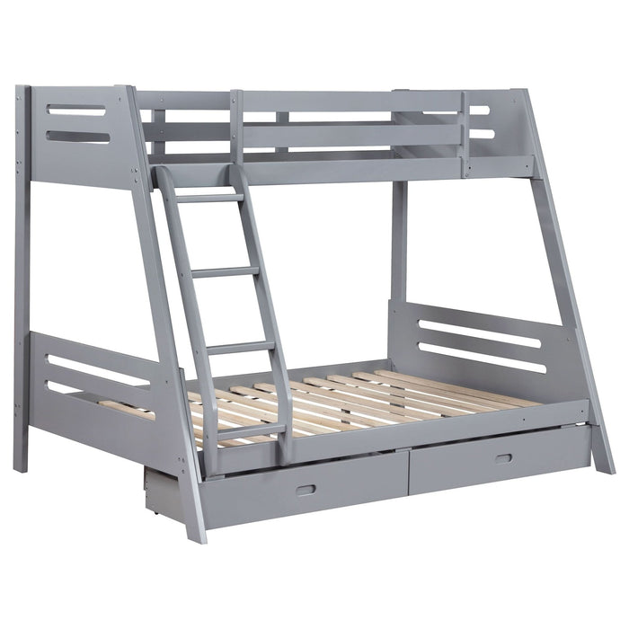 Trisha 2 - drawer Wood Twin Over Full Bunk Bed Grey - Walo Furniture