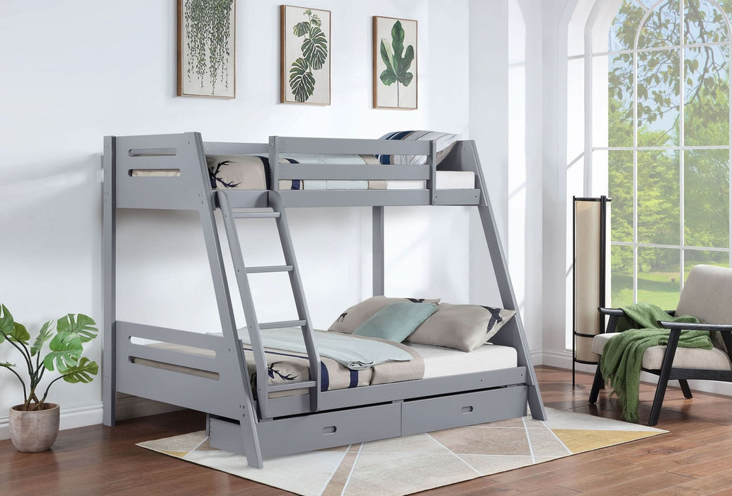 Trisha 2 - drawer Wood Twin Over Full Bunk Bed Grey - Walo Furniture