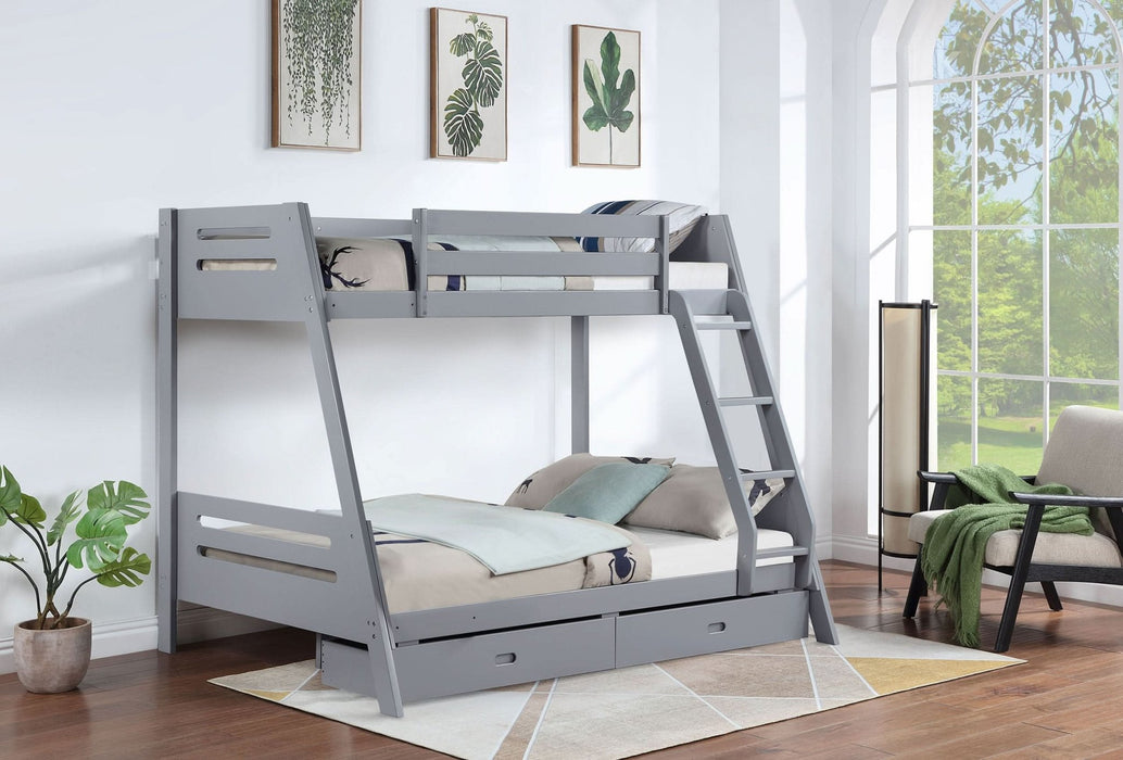 Trisha 2 - drawer Wood Twin Over Full Bunk Bed Grey - Walo Furniture