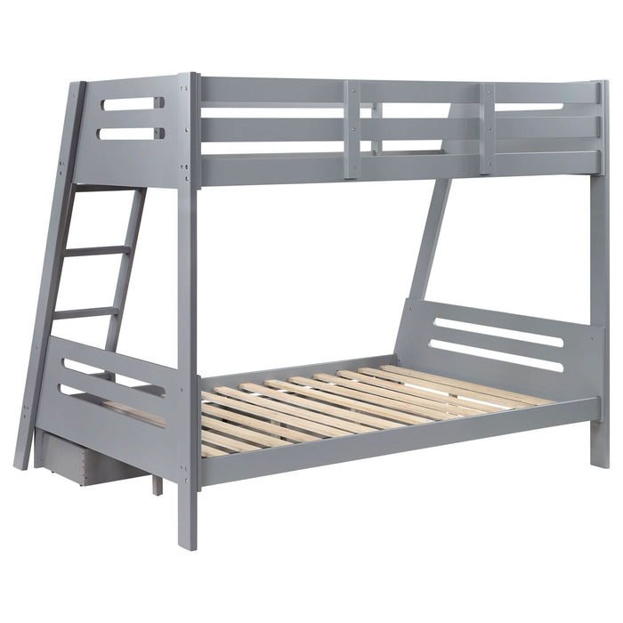 Trisha 2 - drawer Wood Twin Over Full Bunk Bed Grey - Walo Furniture