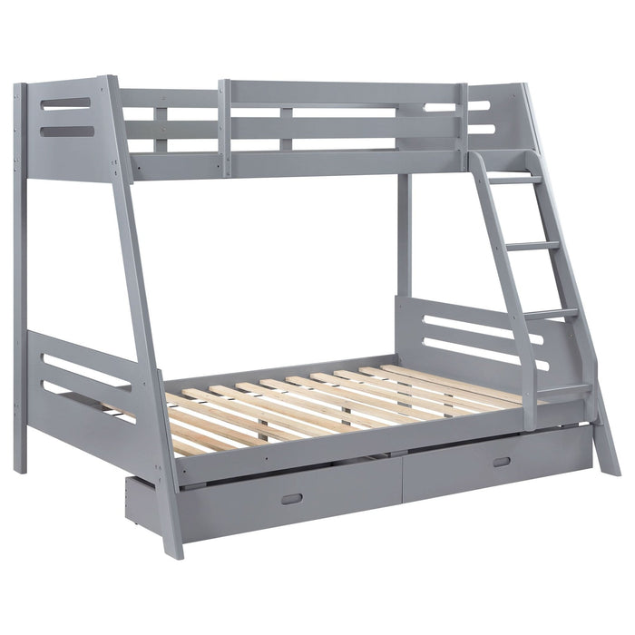 Trisha 2 - drawer Wood Twin Over Full Bunk Bed Grey - Walo Furniture