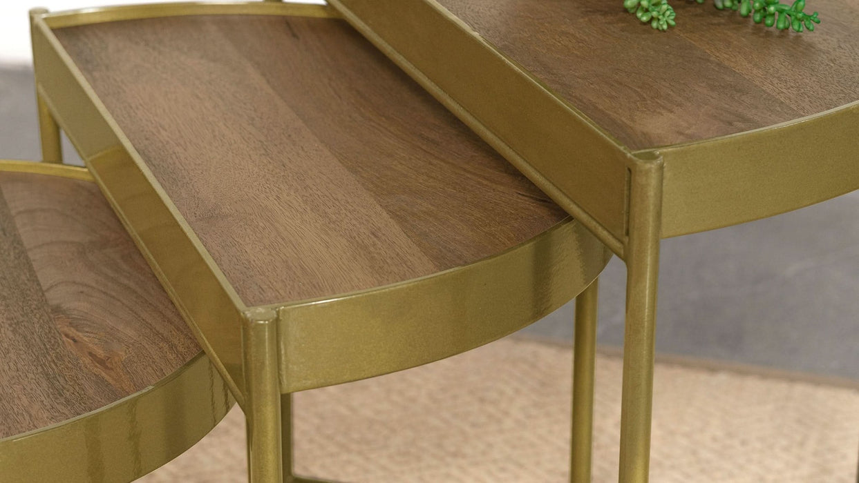 Tristen 3 - Piece Demilune Nesting Table Brown and Gold - Walo Furniture