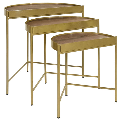 Tristen 3 - Piece Demilune Nesting Table Brown and Gold - Walo Furniture