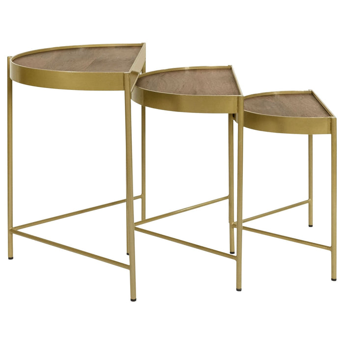 Tristen 3 - Piece Demilune Nesting Table Brown and Gold - Walo Furniture